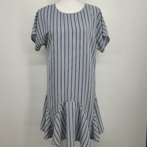 Bar III  Striped Stud Embellished Flounce-Hem Dress - Picture 1 of 8